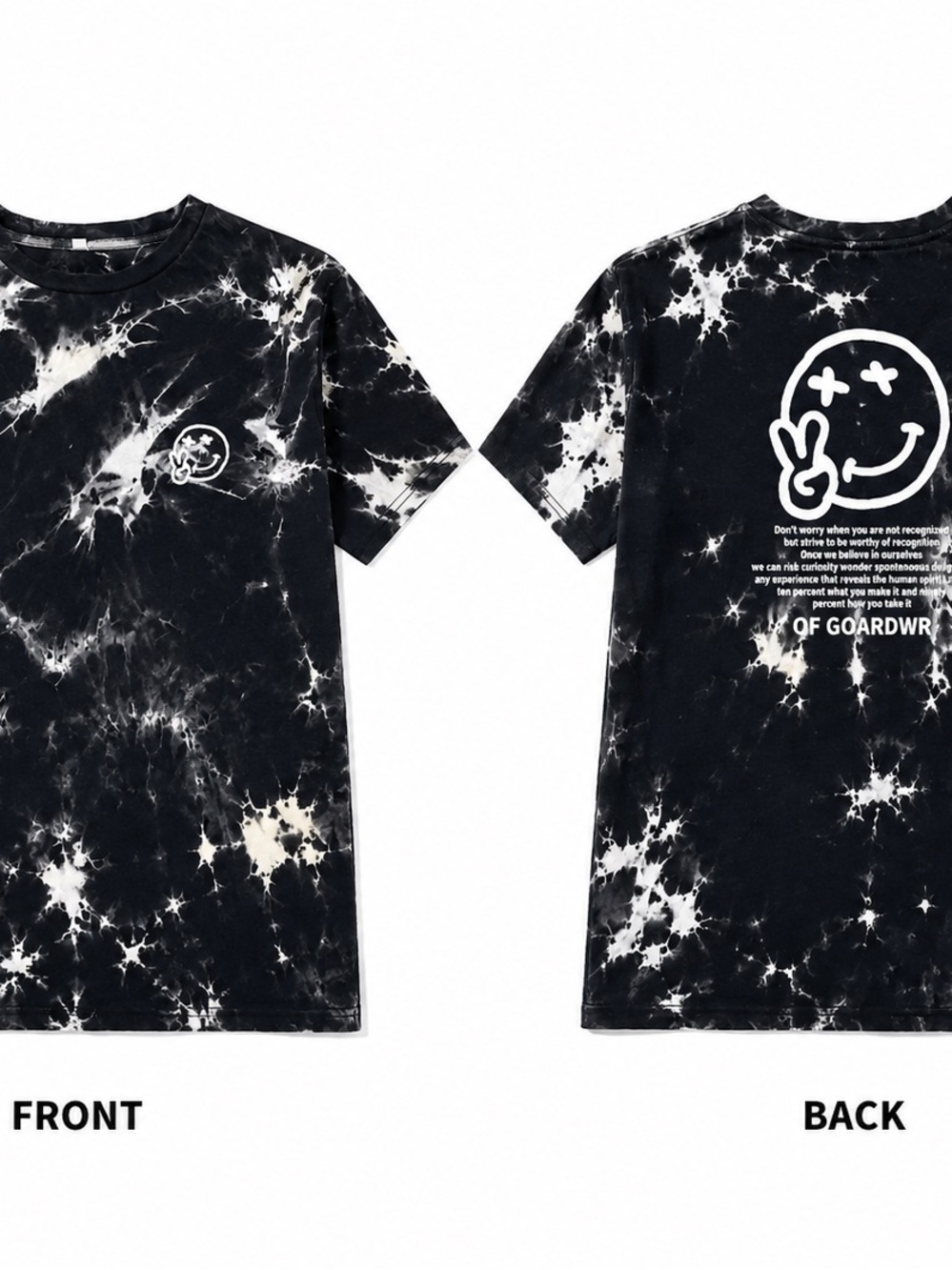 Tie-Dye Graphic Tee with Smiley Logo - Black & White